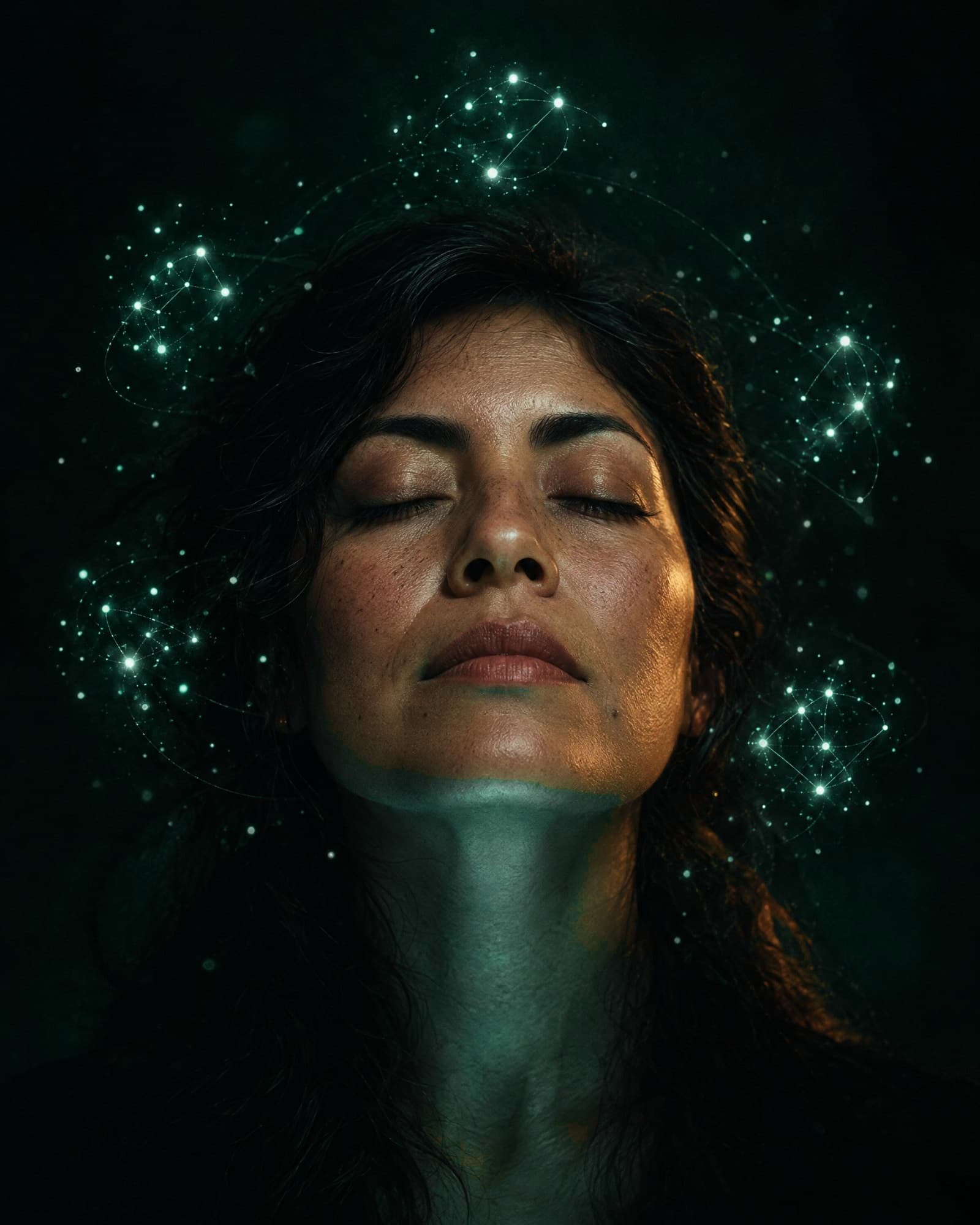 Retrato de una estudiante rodeada de conexiones